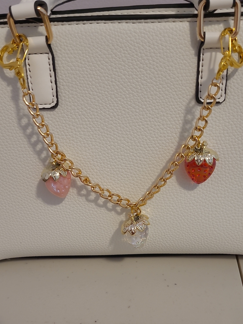 Gold Strawberry Charm Handbag Chain  - Pink, Red, White -